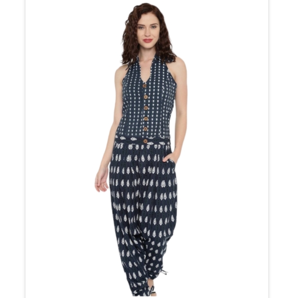 Desi Weavess Indigo Sleeveless Jodhpuri Jumpsuit - Picture 1 of 13